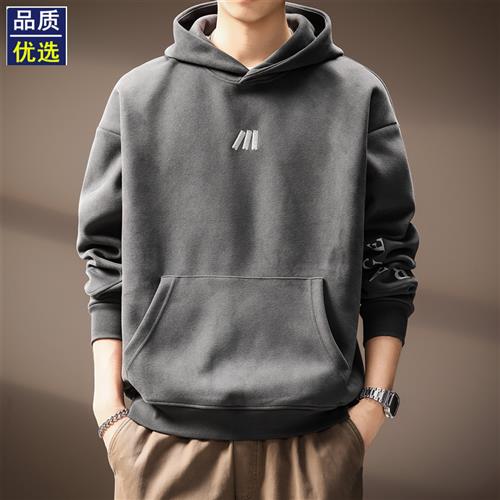 高端美式420g重磅潮流刺绣连帽卫衣男士秋季新款休闲宽松套头上衣