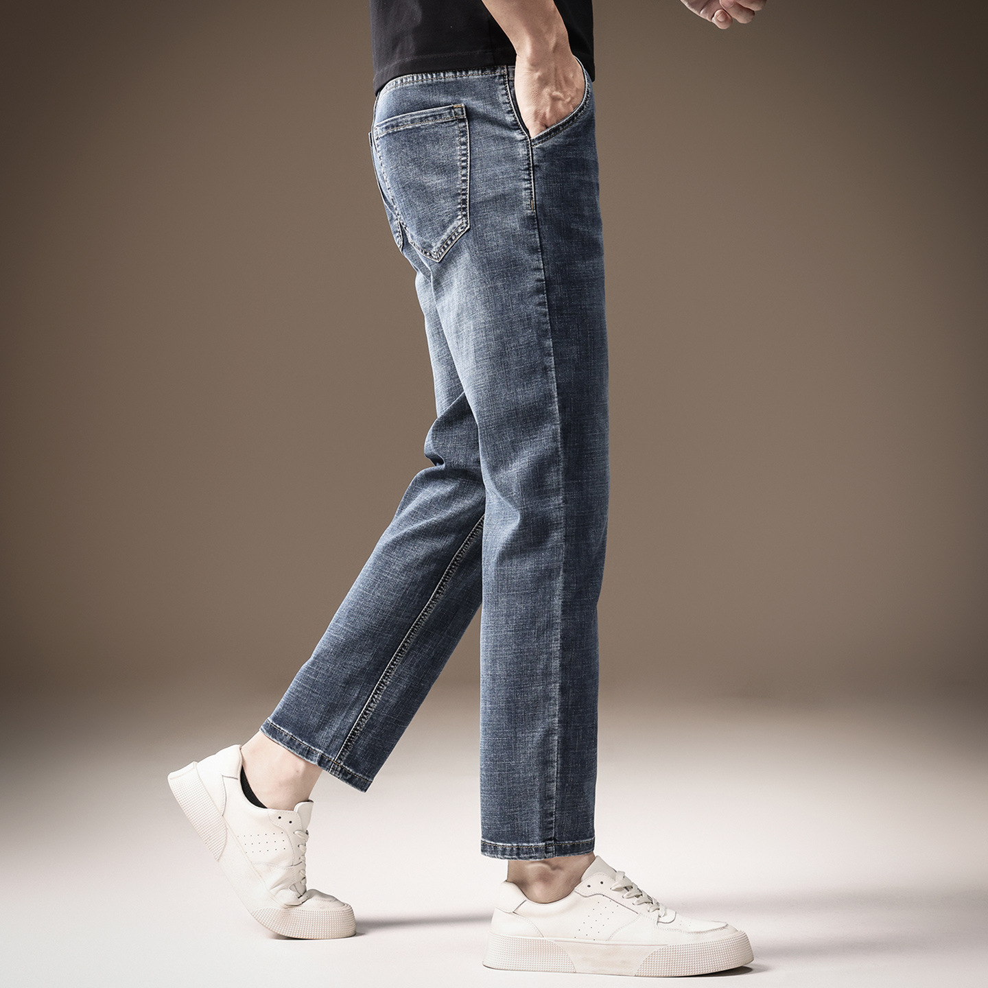 高端薄款弹力九分牛仔男裤