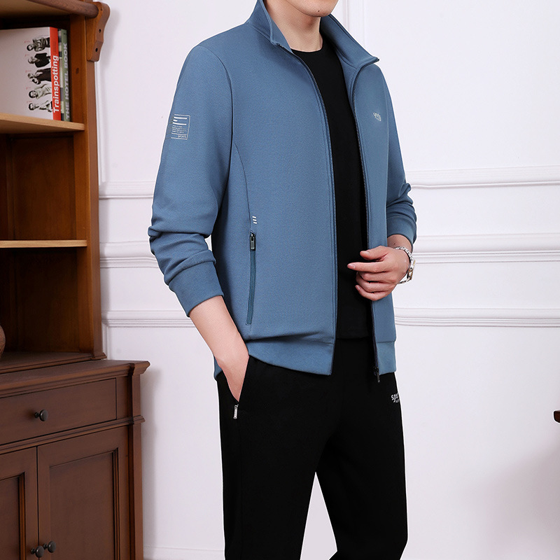 中年男士春秋季休闲运动套装爸爸三件套秋装中老年宽松运动服男装