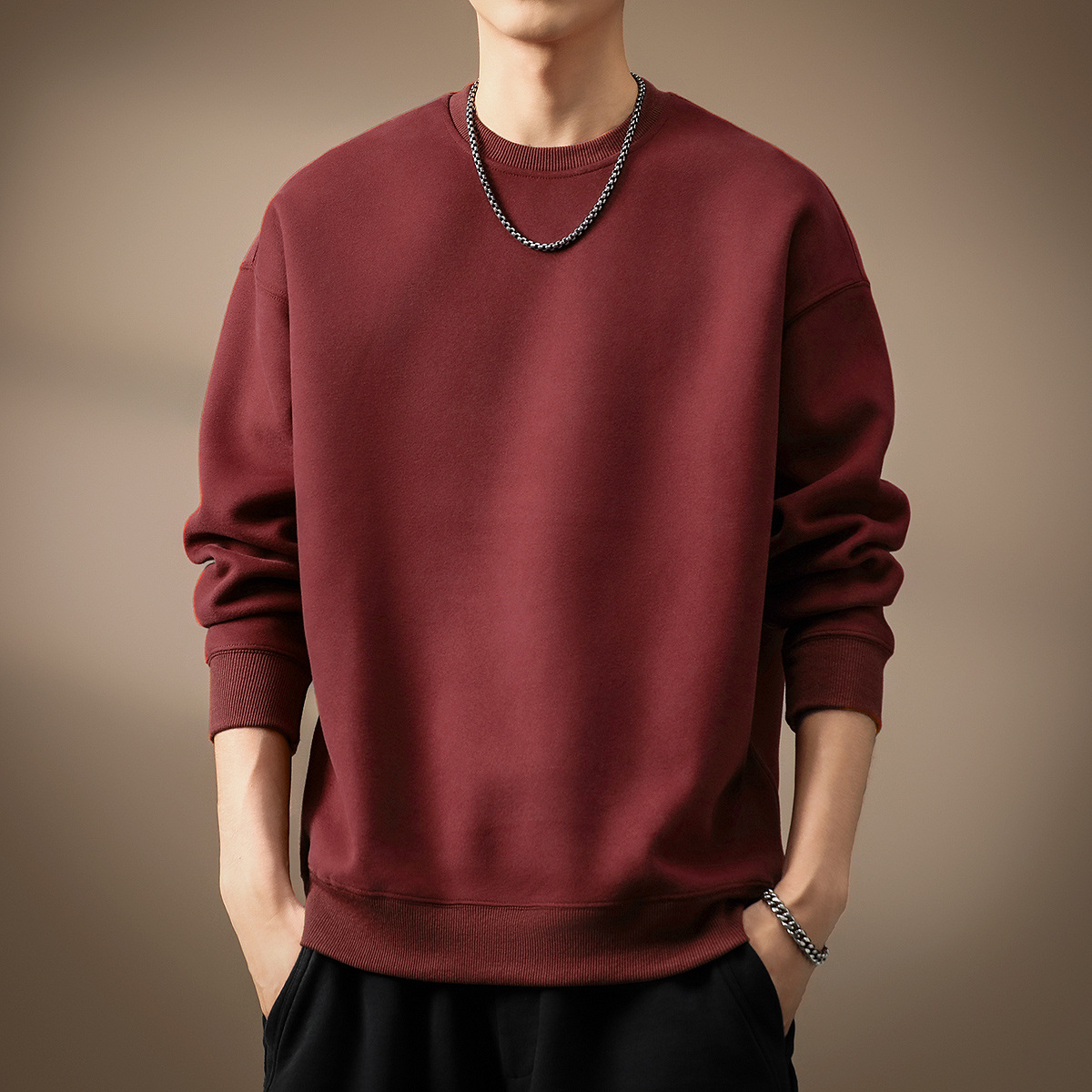 高端重磅美式复古加绒卫衣男