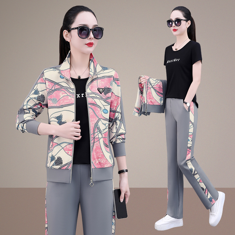 品牌运动服套装女春秋2025新款洋气纯棉卫衣宽松跑步休闲三件套潮