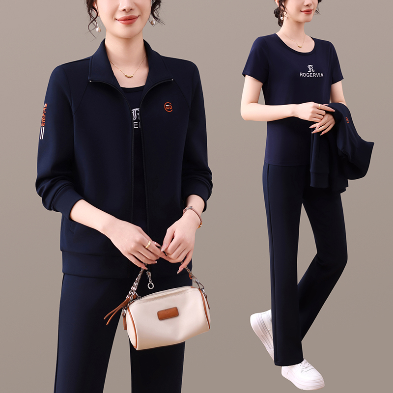 印花运动服套装女春秋2025新款时尚宽松洋气大码跑步服休闲三件套