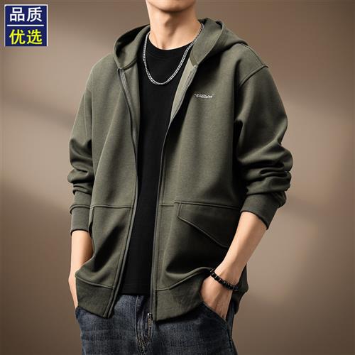 高端斜纹针织简约刺绣开衫卫衣男士春秋新款休闲宽松个性口袋外套