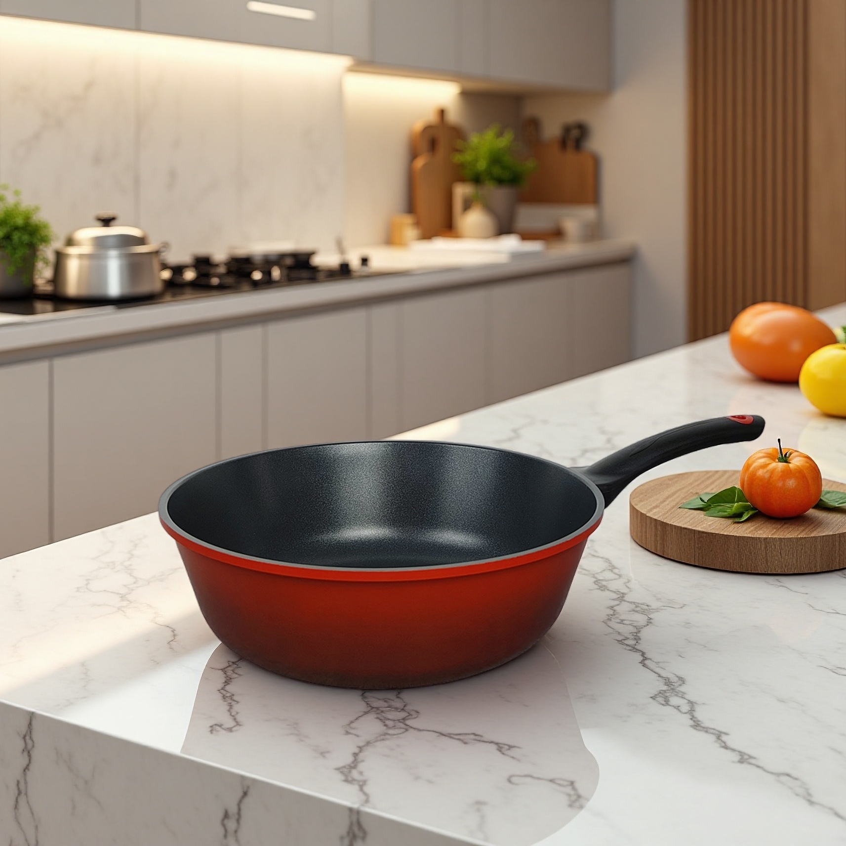 韩国进口kitchen不粘锅平底炒锅燃气电磁炉煎炒多功能一体锅轻便