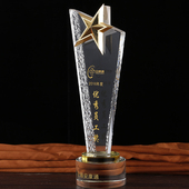 金属水晶奖杯定制创意奖牌定做酸洗刀片五角星公司优秀员工奖品