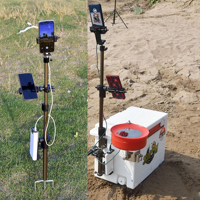 新款多功能地插钓箱两用钓鱼直播手机支架野钓直播手机夹夜钓灯架