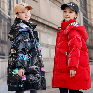冬装 儿童羽绒服女童洋气亮面免洗中长款 加厚保暖外套 正品 2025新款
