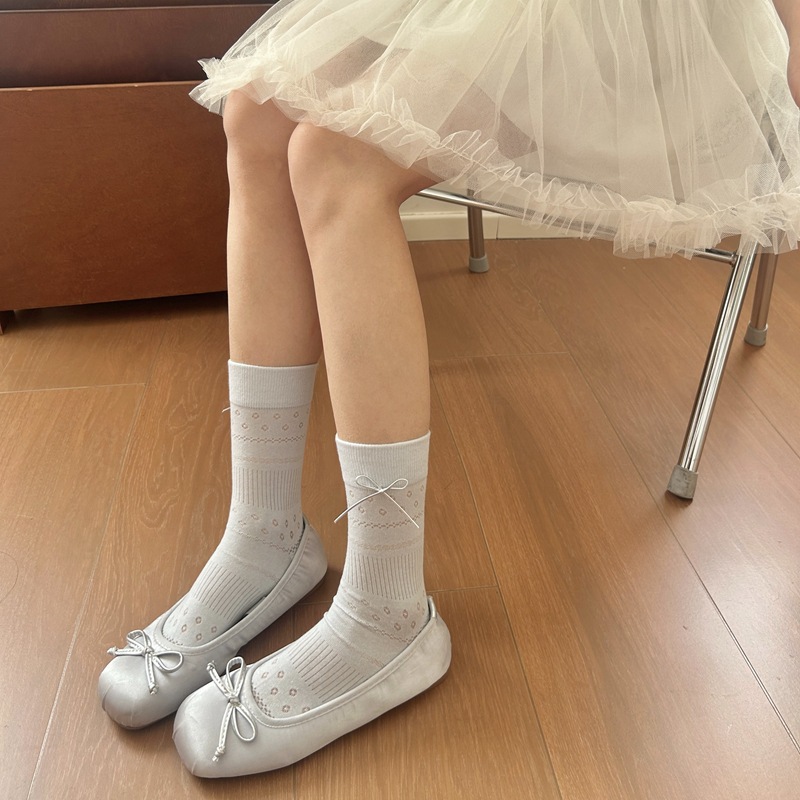春夏薄款一体机无骨纯色堆堆袜学院风皮质蝴蝶结甜美网眼JK女袜