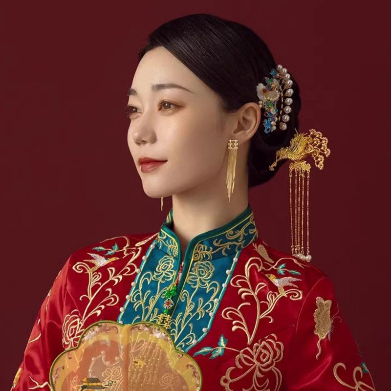 新娘结婚秀禾服头饰步摇发簪子2024新款敬酒服发饰新中式简单大气