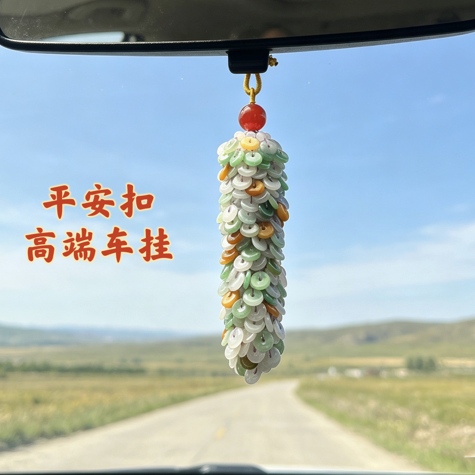 天然翡翠A货平安扣高端车挂玉石车内吊坠男女款后视镜饰品送人