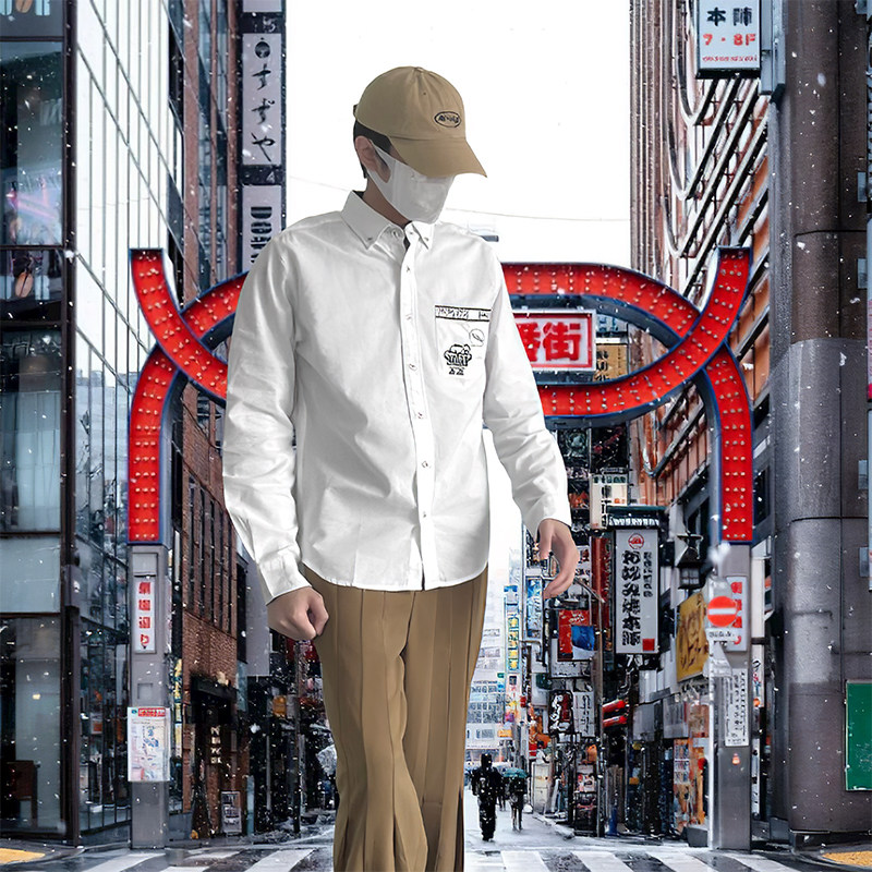 长袖日系衬衫男宽松港风
