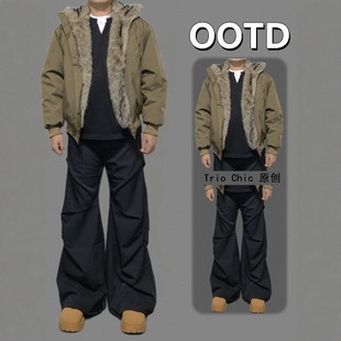 美式复古解构座山雕棉服男套装冬季cleanfit帅加厚保暖工装派克服
