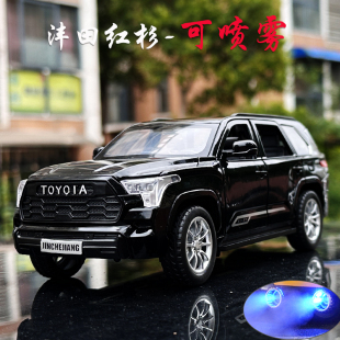 1/24丰田红杉合金汽车模型回力声光玩具可双侧喷雾仿真冒烟越野车