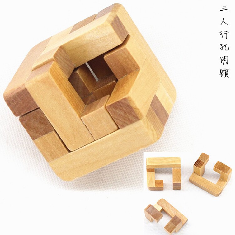创意益智木制玩具 三人行孔明锁 成人智力解锁解环鲁班锁拆装游戏