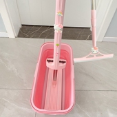 粉色折叠拖把桶家用免手洗懒人拖把套装 大容量长方形折叠桶墩布桶