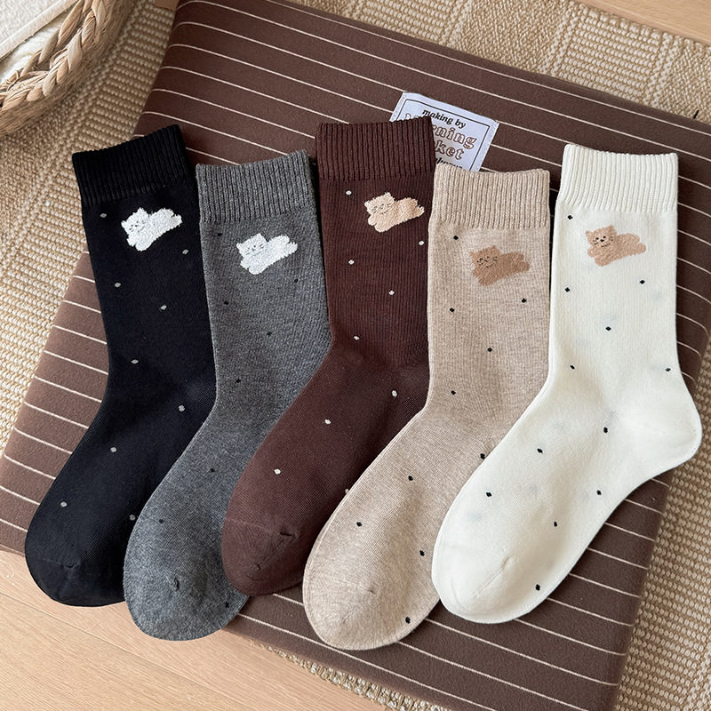 日系可爱猫咪波点女无骨中筒袜
