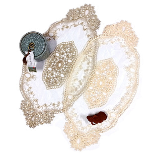 蕾丝绣花桌垫 装饰垫布 网底刺绣花片 法式风格花边布艺 拍摄道具