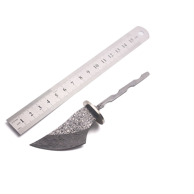 手工锻打大马士革钢刀胚 沉香刀茶刀刀条 水果刀小直刀 DIY刀头