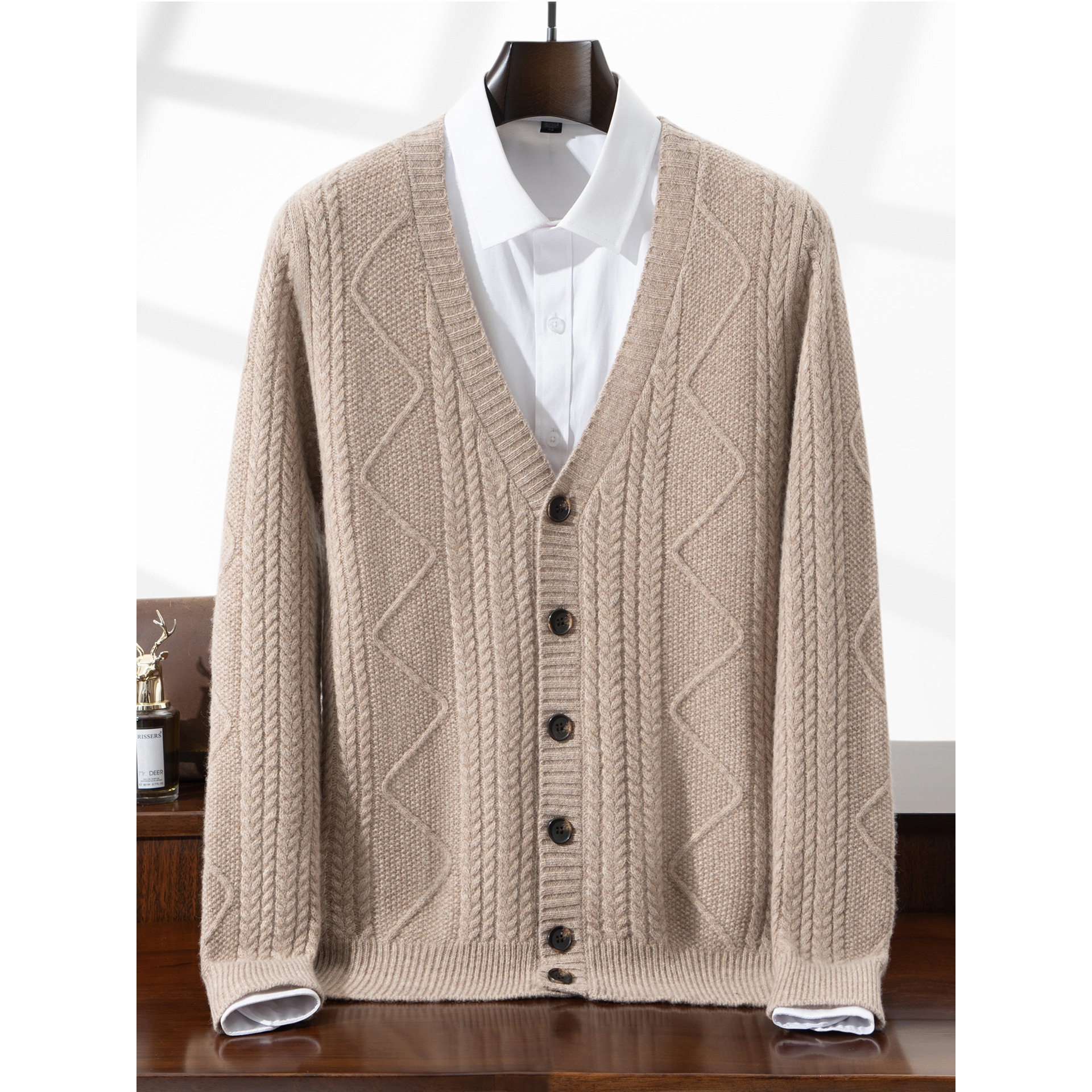 新款秋冬100纯羊男士V领针织开