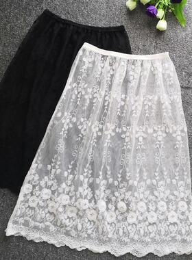 单层网纱女透视半身裙中长裙罩裙打底裙衬裙2022春秋季蕾丝半身裙