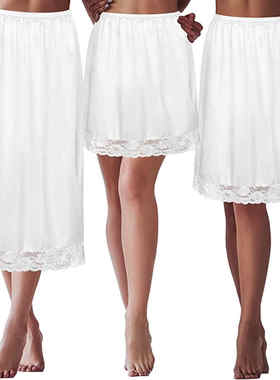 蕾丝中长半身裙A字打底短裙夏女加大码underskirt缎面内衬裙5090