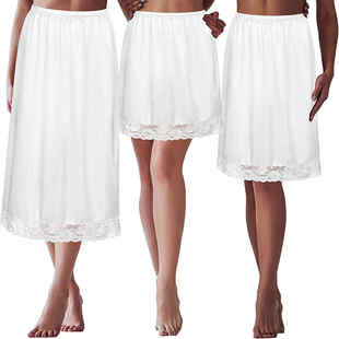 蕾丝中长半身裙A字打底短裙夏女加大码 underskirt缎面内衬裙5090