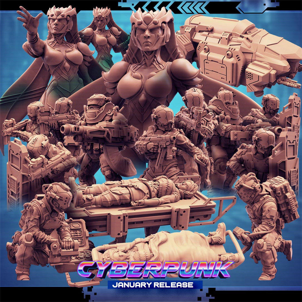 【赛博救援】虫族女王 担架伤员 救援突击 救援护卫 DND棋子模型