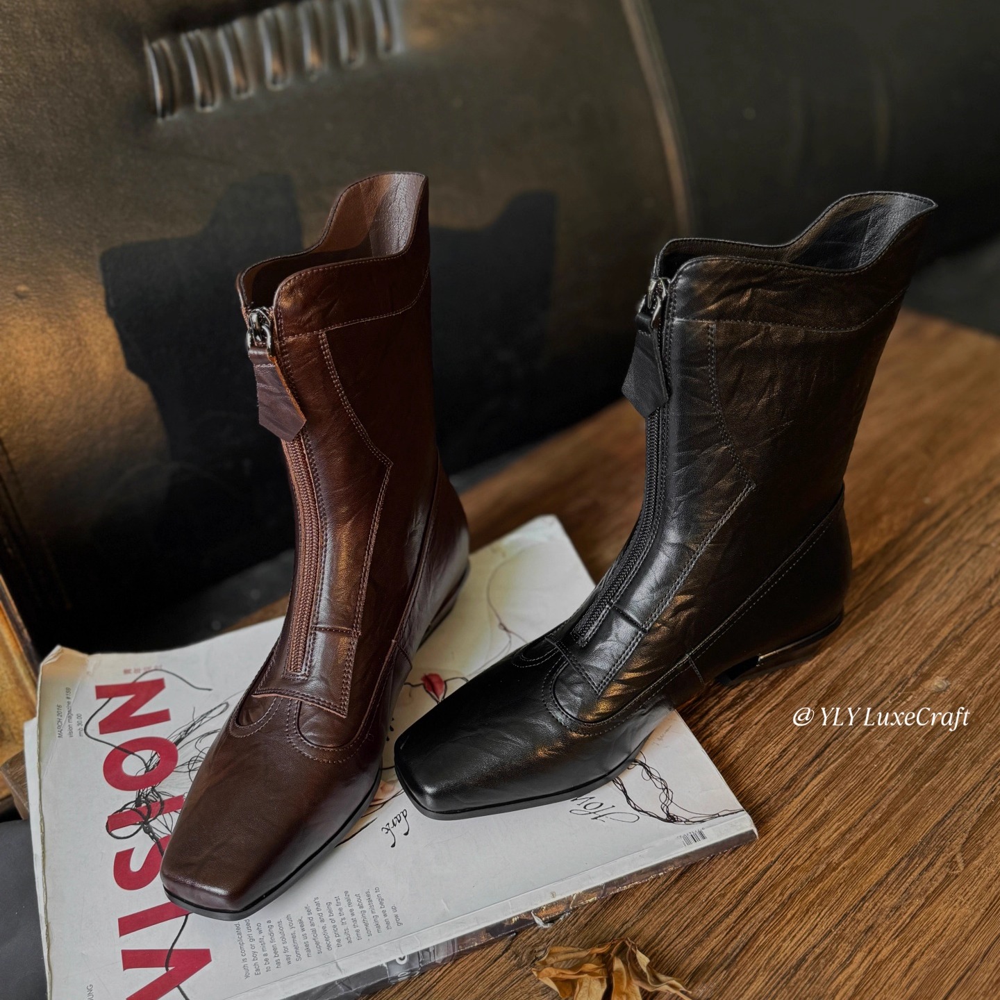 冬季复古中跟中筒靴女百搭时装靴