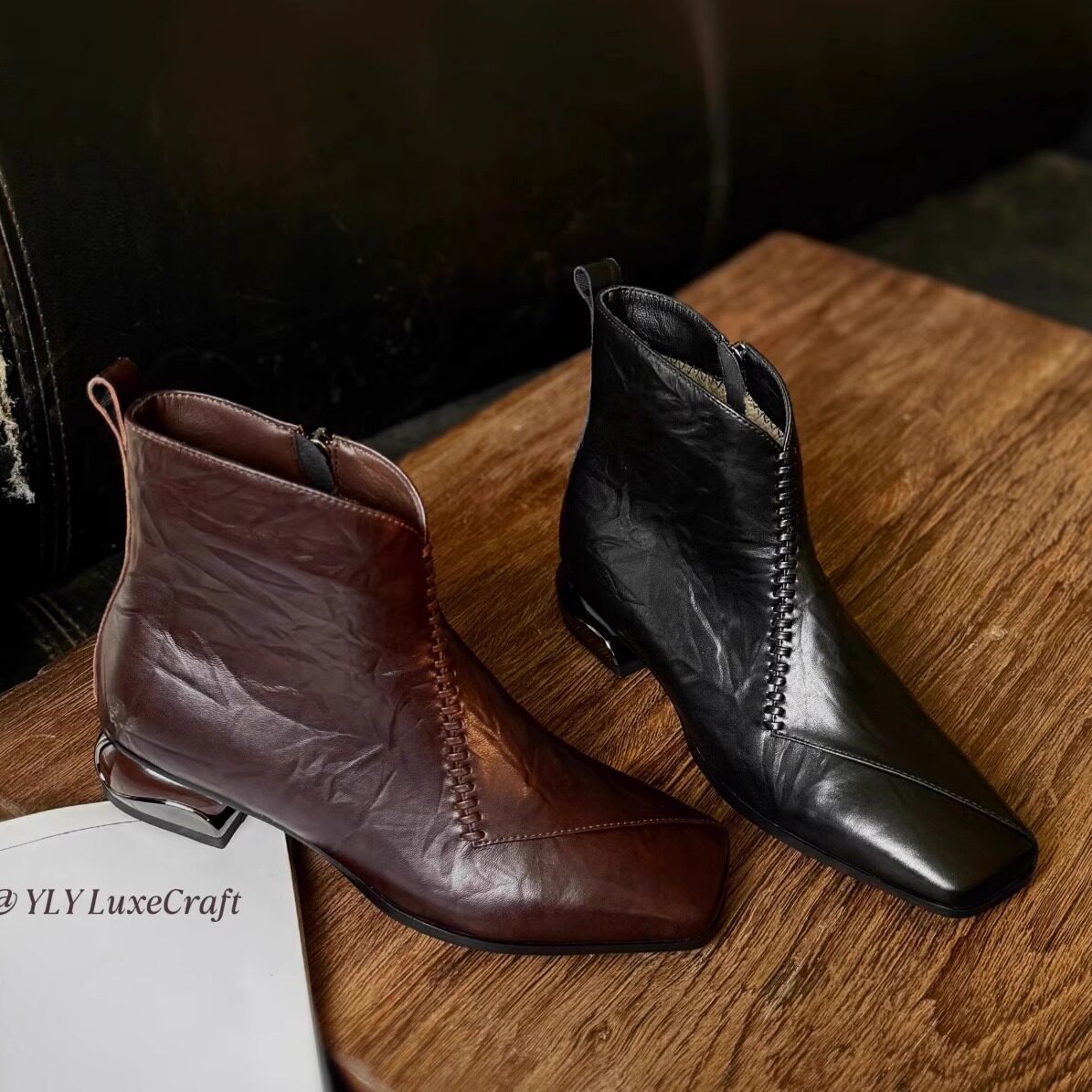 1680-10低跟方头复古短筒靴女大码秋冬新款百搭粗跟切尔西靴子,女鞋,时装靴,淘宝优惠券,粉丝福利购,淘宝优惠卷