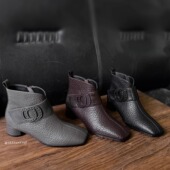 气质复古方头冬季 靴冬季 加绒大码 短靴女粗跟时尚 女鞋 时装 H158 285