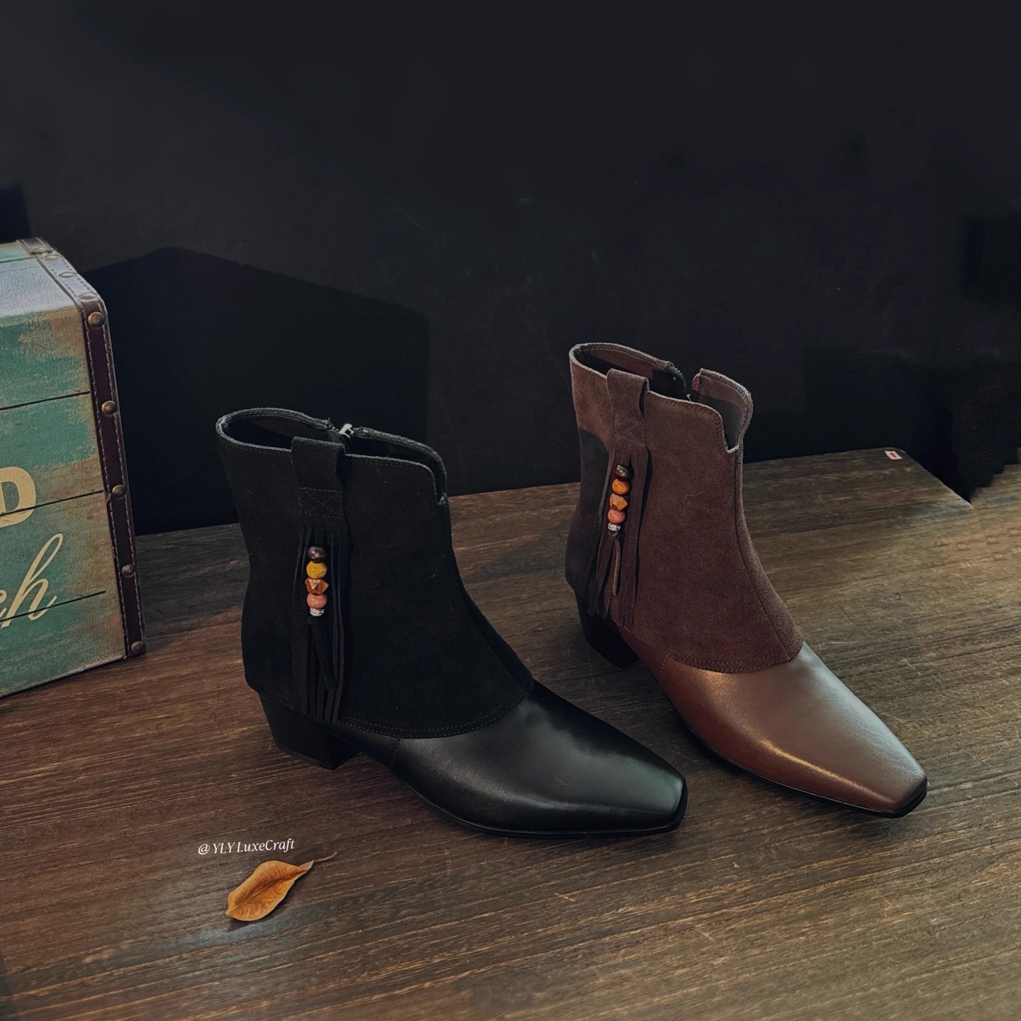 牛皮西部牛仔靴女大码流苏短靴冬