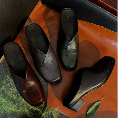 伊莲雅女大码粗跟包头半拖