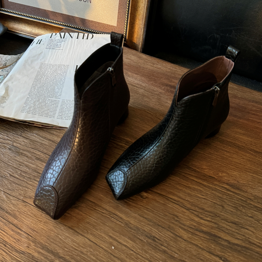 短靴女2025秋冬季新款粗跟中跟小方头大码女鞋靴子法式H158-187