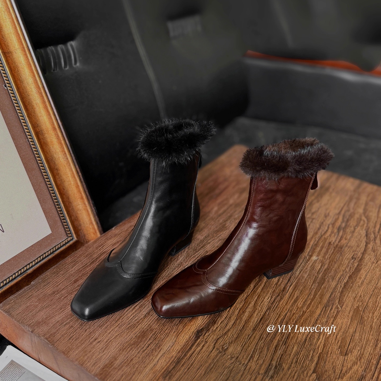 冬季加绒显瘦短靴女粗跟时装靴