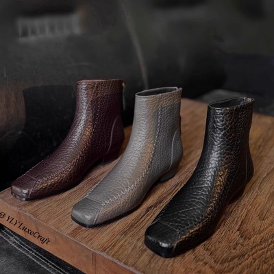 低跟灰色短靴女大码通勤切尔西冬