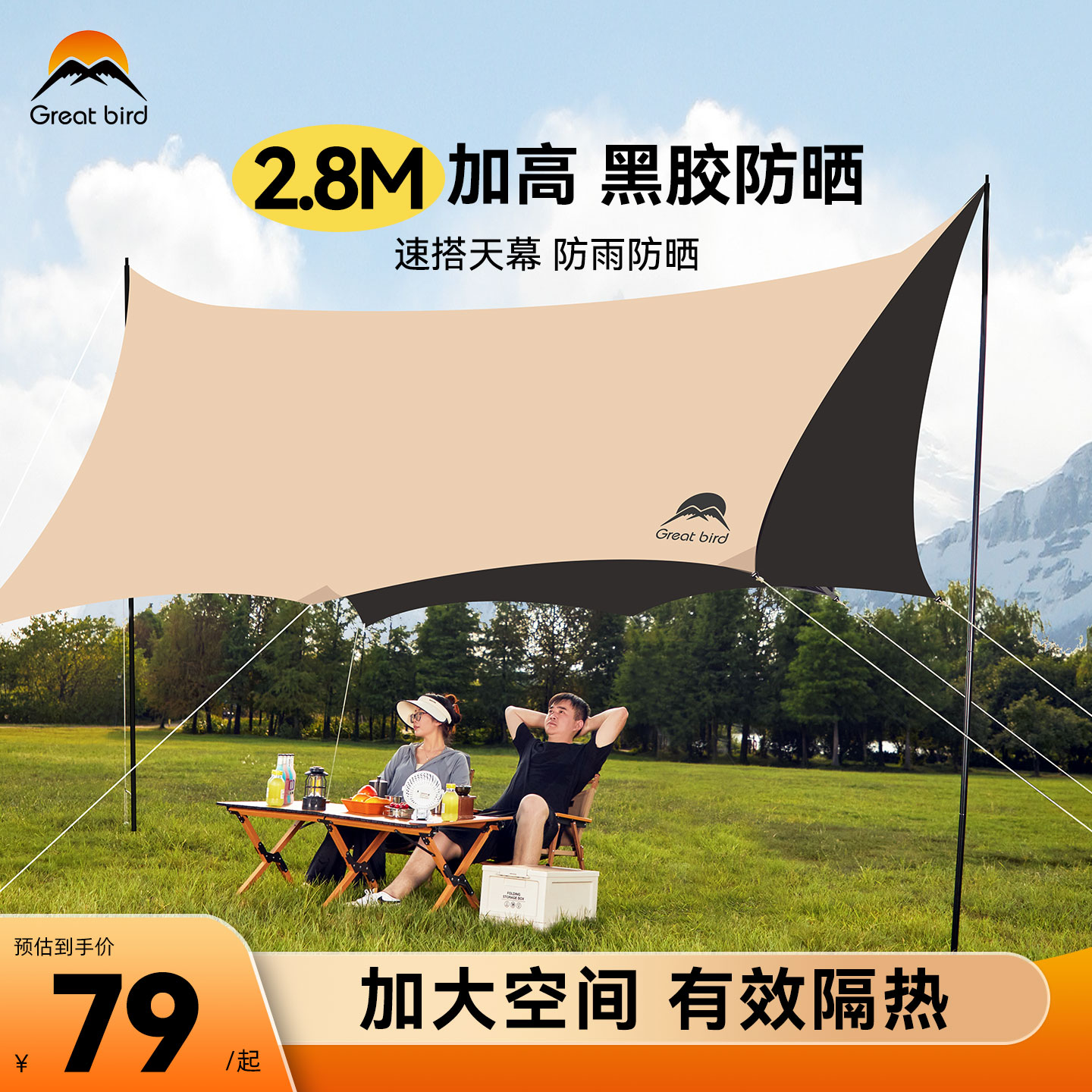 户外黑胶天幕帐篷露营遮阳棚