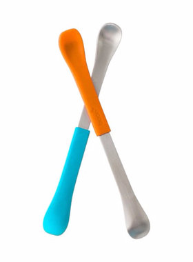 Boon啵儿宝宝婴儿软硬两用双头勺儿童辅食勺不锈钢硅胶 两支装