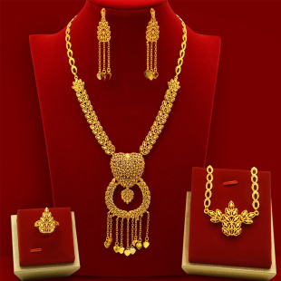跨境热销四件套印度迪拜沙金饰品项链手镯戒指耳环新娘婚礼大首饰