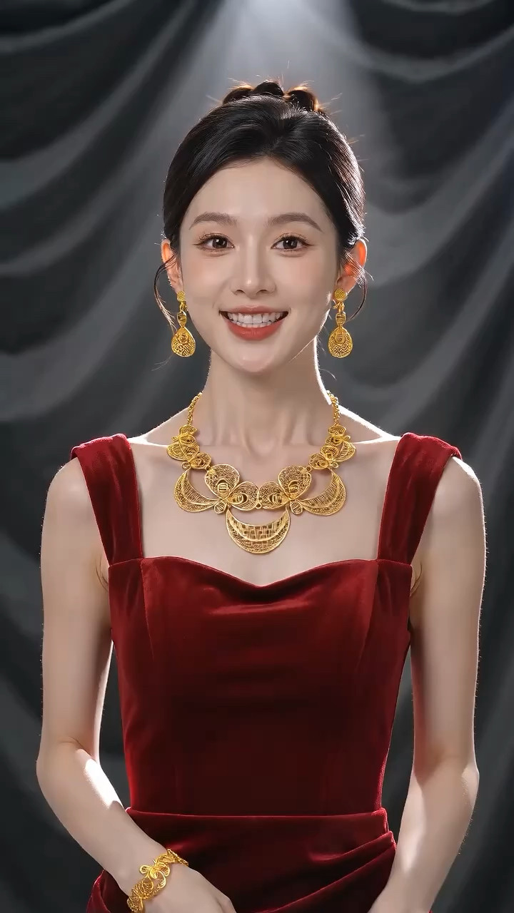 婚庆金色镂空雕花项链耳环两件套装首饰新娘款多款花纹礼服配饰品