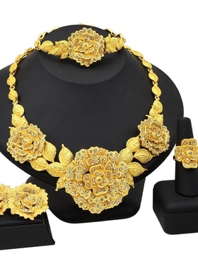 越南沙金女款项链套装泰国黄金流行珠宝婚礼礼服配饰演出潮流首饰