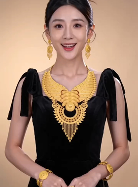 中东迪拜新娘奢华大件套项链耳环手链戒指四件套首饰婚庆新娘配饰