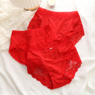 红色内裤 新婚情调2025新 女本命马年纯棉裆中高腰蕾丝性感纯欲大码