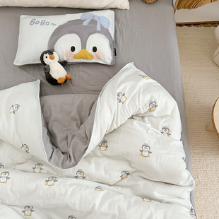 母婴A类儿童纯棉双层纱布三件套幼儿园被套单件 宿舍单人床3件套