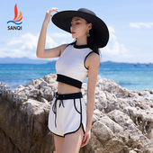 两三件套温泉游泳装 泳衣女夏分体背心式 平角保守运动新款