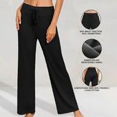 显瘦瑜伽裤 跑步修身 女宽松阔腿纯色健身长裤 裸感高腰抽绳运动长裤