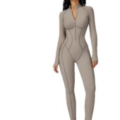 显身材 健身运动服女 紧身连体衣健身立体竖条拉链瑜伽连体服长裤