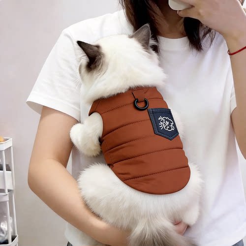 宠物猫咪冬季保暖衣服布偶冬装银渐层小奶狗高颜值防脏可牵引棉衣