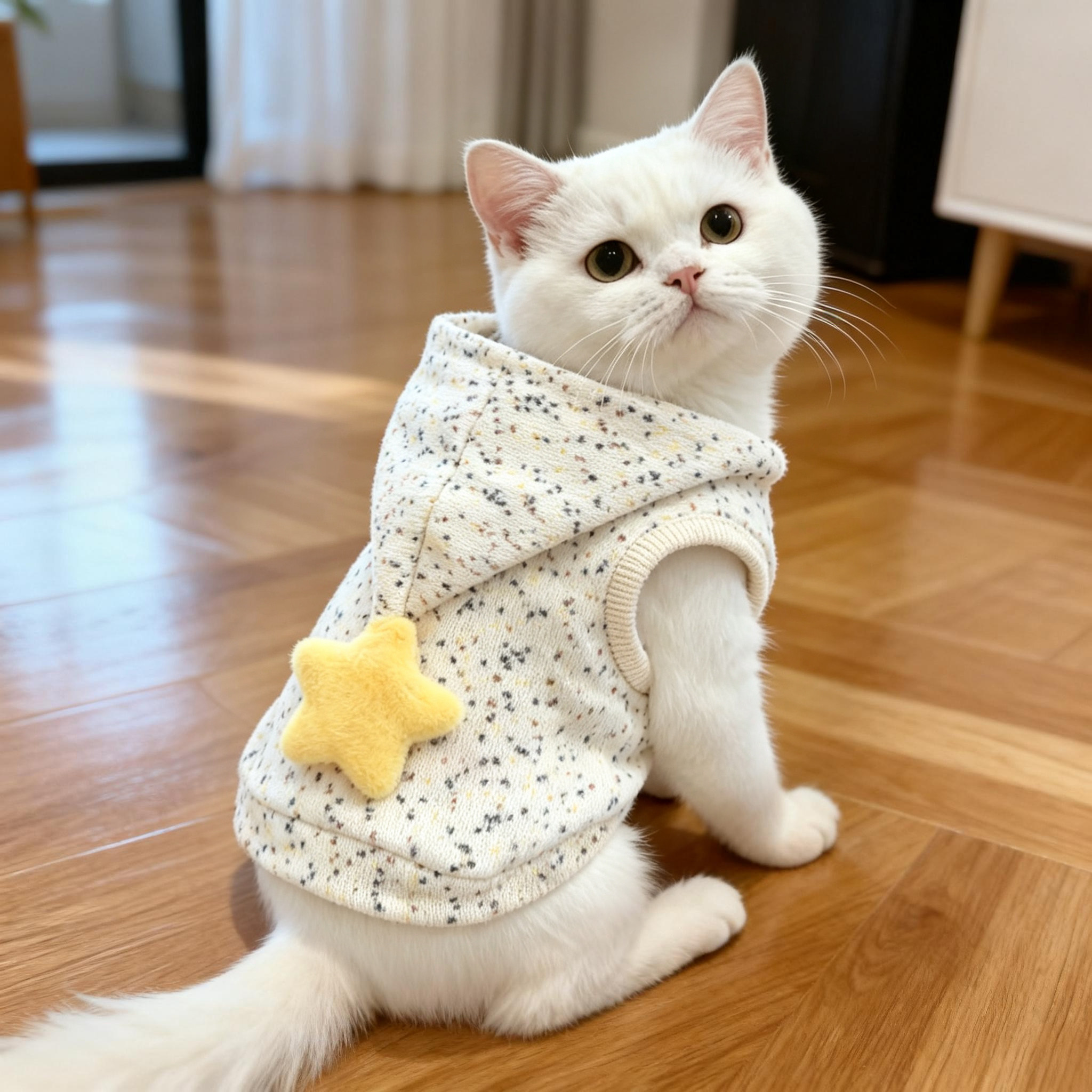 秋冬季宠物猫咪休闲风星星带帽两脚衣银渐层防脏布偶猫高颜值卫衣