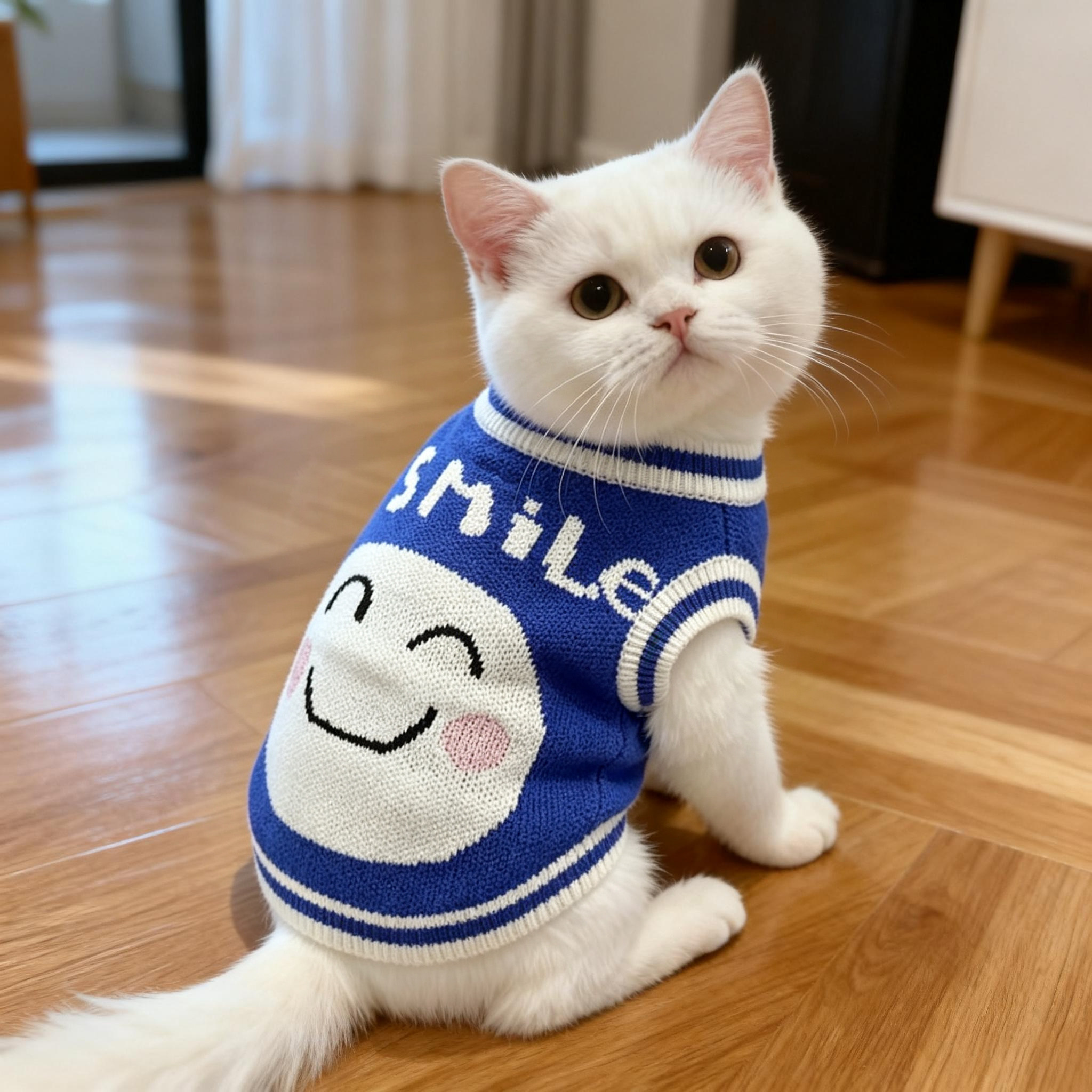 宠物秋冬季猫咪笑脸图案针织毛衣金渐层保暖布偶高颜值休闲风毛衣