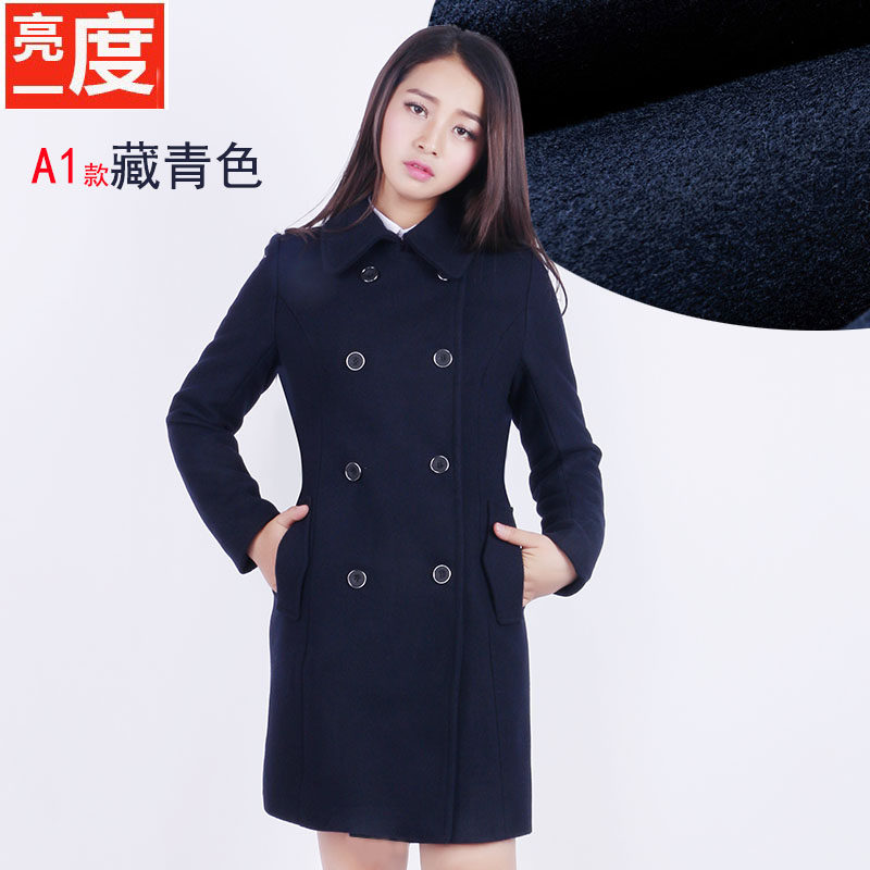职业装中长款制服韩版工装双排扣 羊毛呢大衣加棉厚外套女修身秋